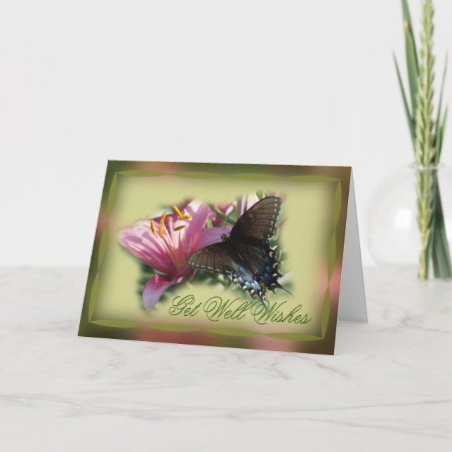 Borboleta e Lily fiquem bem ou outro cartão de oca (Frente)