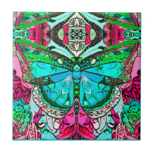 Borboleta e Medallion Batik Padrões em Turquesa