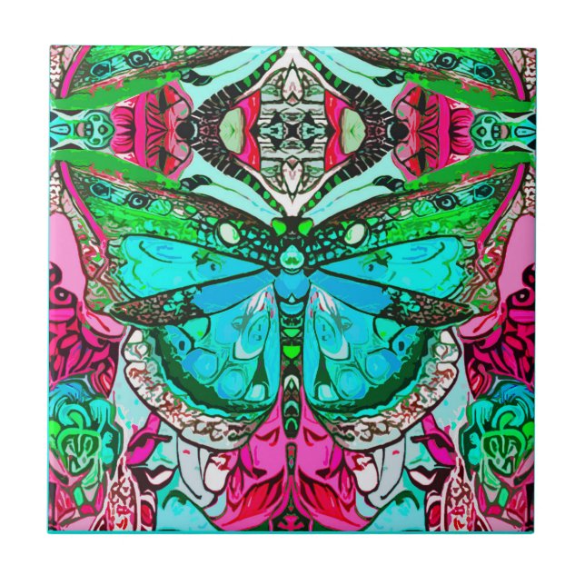 Borboleta e Medallion Batik Padrões em Turquesa (Frente)