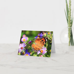 Borboleta em Aster Flores Cartão de Nota/Cartão de