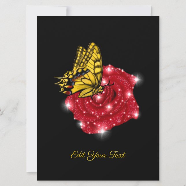 Borboleta em rosa vermelha com estrelas e gotas de (Frente)