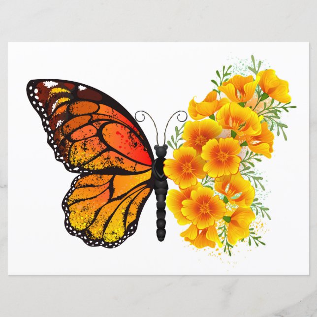 Borboleta Flor com Papagaio Amarelo da Califórnia (Frente)