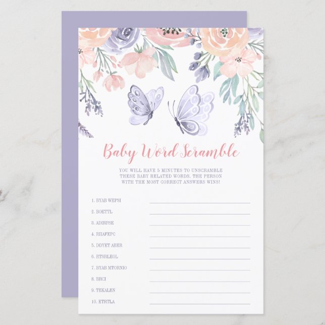 Borboleta Floral Cor-de-Rosa Púrpura Jogo de Palav (Frente/Verso)