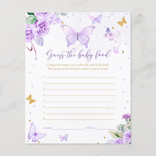 Borboleta Floral Dourada Roxa Adivinha A Comida Do (Frente)