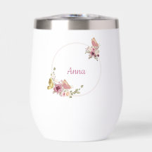 Borboleta Floral Dourado Rosa com Texto Personaliz