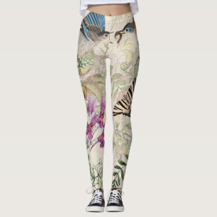 Borboleta floral Legging dos pássaros do Bluebird