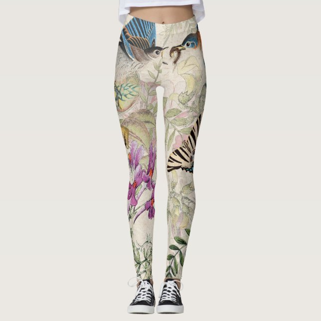 Borboleta floral Legging dos pássaros do Bluebird (Frente)