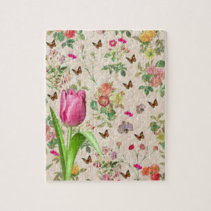 Borboleta Floral quebra-cabeça Tulipa Rosa