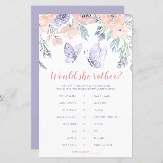 Borboleta Floral Rosa Púrpura Ela Preferencialment (Frente/Verso)