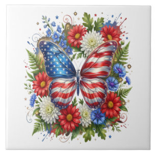 Borboleta Floral Vermelho Branco Azul da Bandeira 
