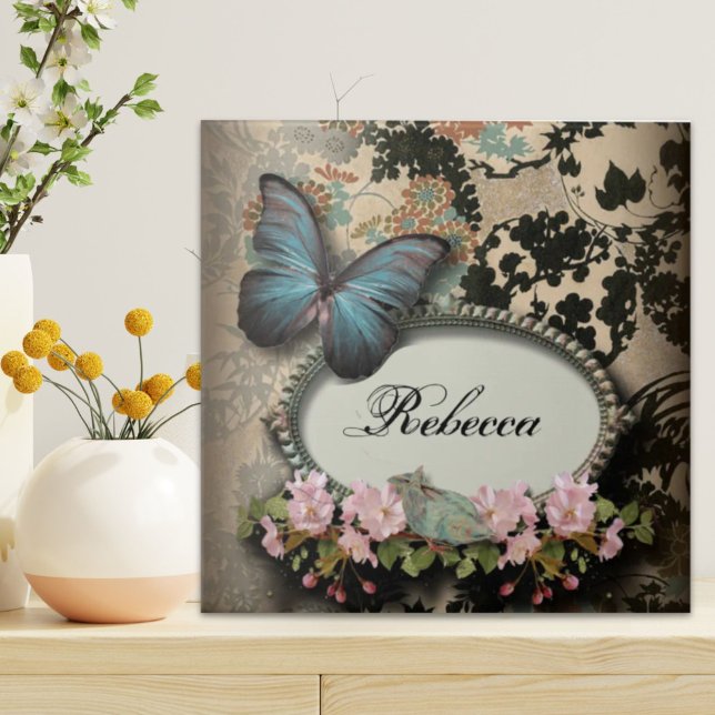 Borboleta francesa floral vitoriana de Paris (Paris victorian floral french butterfly ceramic tile)