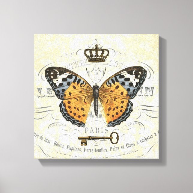 Borboleta francesa Vintage, canvas esticada (Frente)