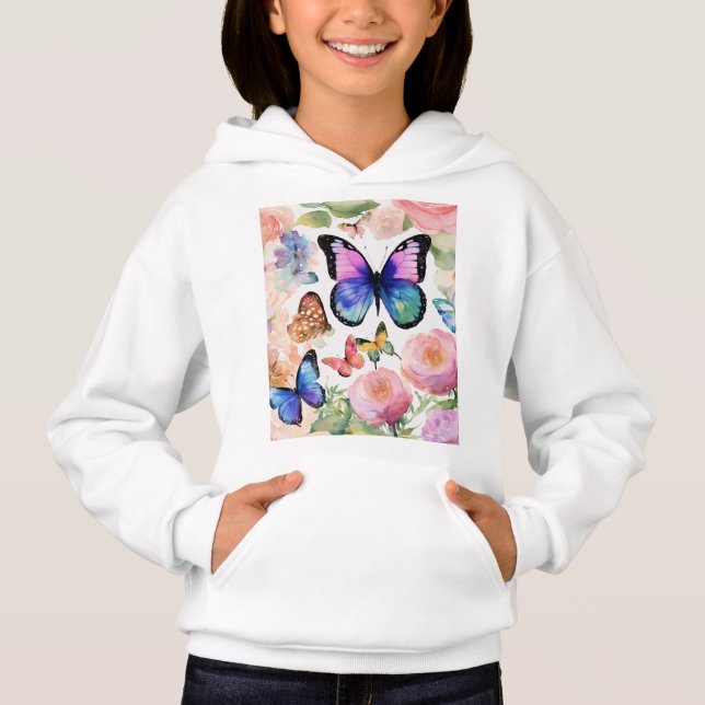 Borboleta Impressão Pullover Hoodie (Frente)