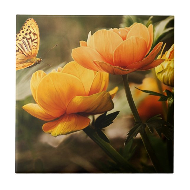 Borboleta Laranja e Flores (Frente)