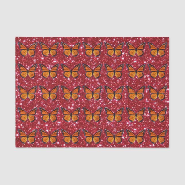 Borboleta Laranja No Papel Tecido Vermelho Com Lar (Frente )