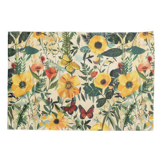 Borboleta Meadow Whimsical Floral Travesseiro Sham (Traseira-Esquerda)