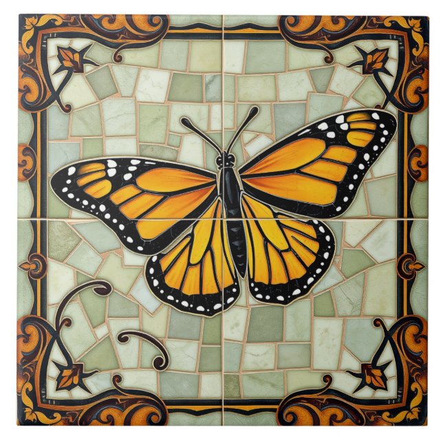 Borboleta Monarca - Azulejo cerâmico (Frente)