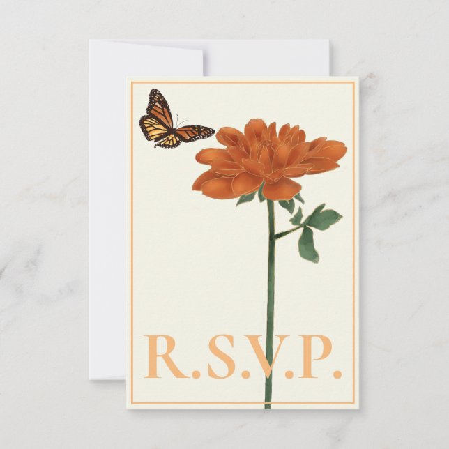 Borboleta Monarca Dahlia Marinho Azul QRC RSVP (Frente)