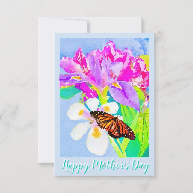 Borboleta Monarca dia de as mães, Írisos e Orquíde (Frente)