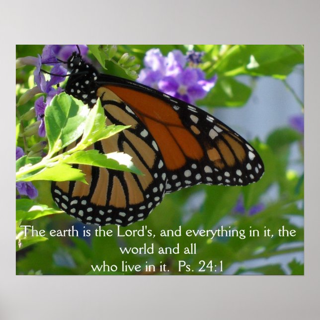 Borboleta Monarca em Flores com Poster de Versícul (Frente)
