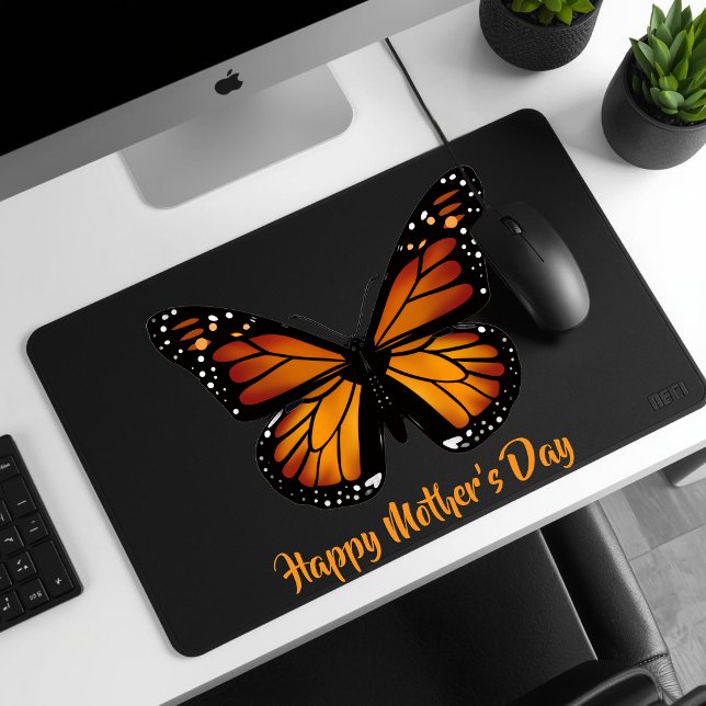 Borboleta Monarca Mousepad Preto Personalizado (Criador carregado)