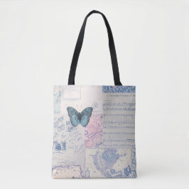 Borboleta Musical Blue e White Tote bag
