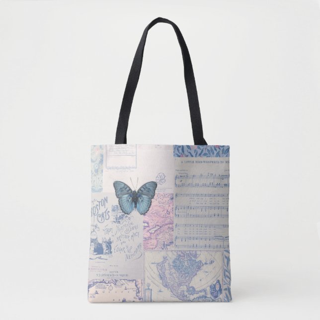 Borboleta Musical Blue e White Tote bag (Frente)