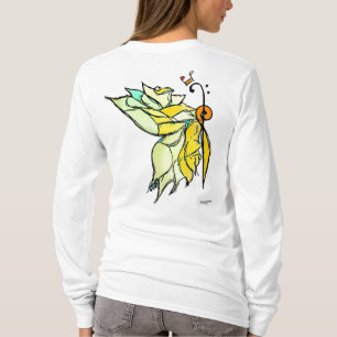 Borboleta musical na camisa da flor