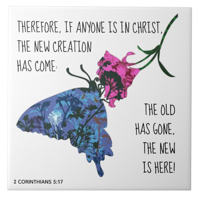 Borboleta na Flor, Verso de 2 Corinthians 5:17 (Frente)