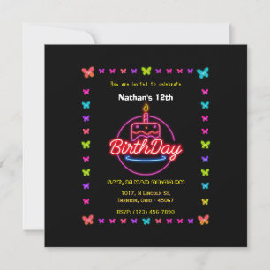 Borboleta Neon com Cartão de Aniversário de Bolo d