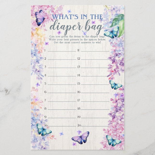 Borboleta O que há no jogo do Chá da Fralda (Frente)