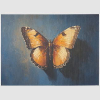 Borboleta ouro no Papel de Decoupage Azul Escuro