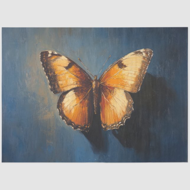 Borboleta ouro no Papel de Decoupage Azul Escuro (Frente )