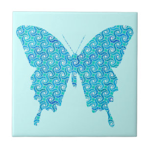Borboleta, padrão em azul, turquesa, branco