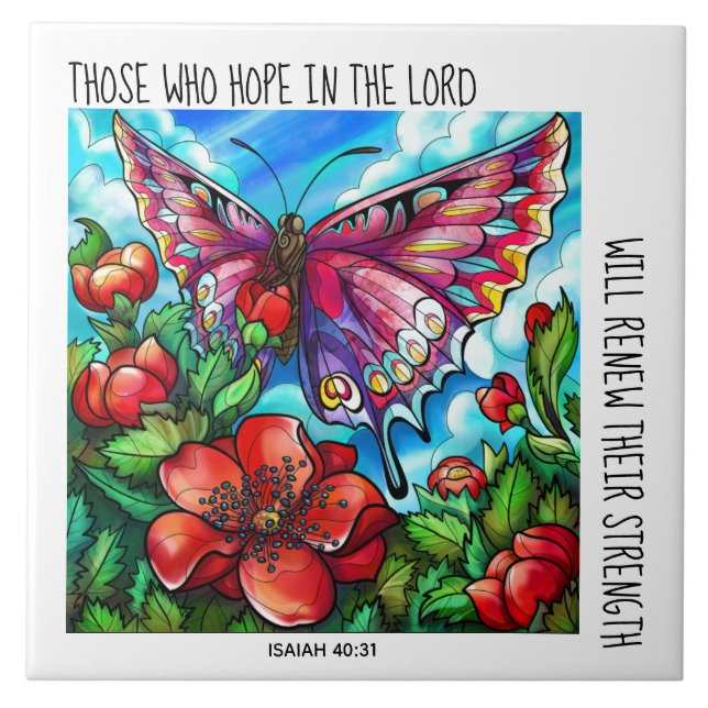 Borboleta Pintada em Flores; versículo Isaías 40:3 (Frente)