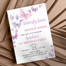 Borboleta Púrpura Rosa Primeiro Convite de Anivers