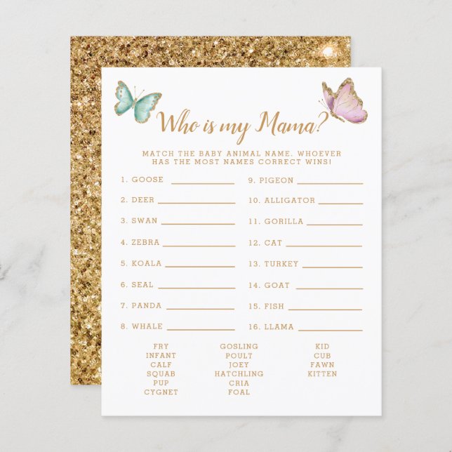 Borboleta Que É Meu Jogo De Chá de fraldas (Frente/Verso)