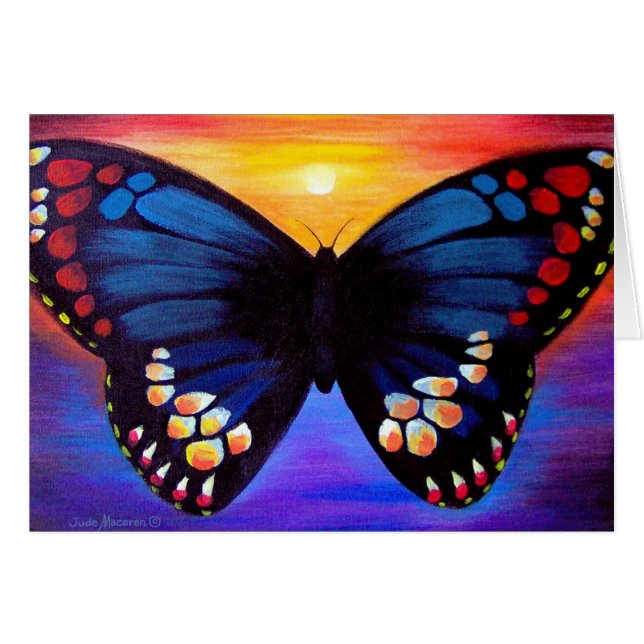 Borboleta que pinta o cartão preto e azul da arte (Frente Horizontal)