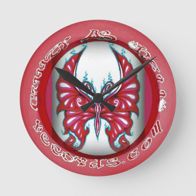 Borboleta Rosa 8" Relógio de Parede Redonda (Frente)