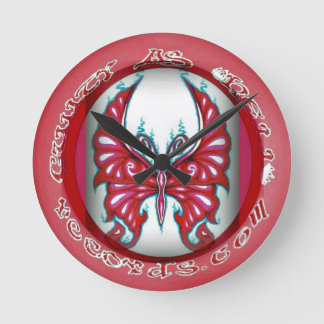 Borboleta Rosa 8" Relógio de Parede Redonda
