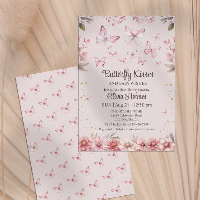 Borboleta Rosa Beija Chá Menininha Convite (Pink Butterfly Kisses Baby Girl Shower Invitation)