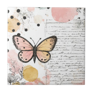 Borboleta Rosa Dourado em Aquarela Arte Boho Natur