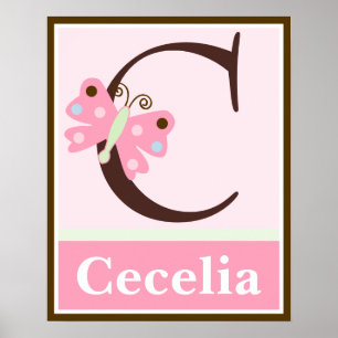 Borboleta rosa - Letra & Nome Wall Art Poster