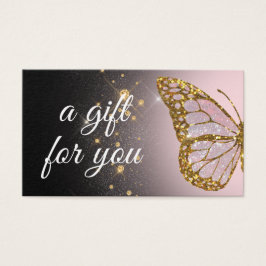 borboleta rosa no cartão-presente design preto