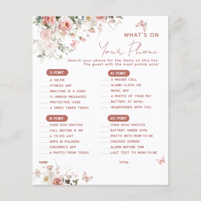 Borboleta Rosa O que há no seu Chá de fraldas tele (Frente)