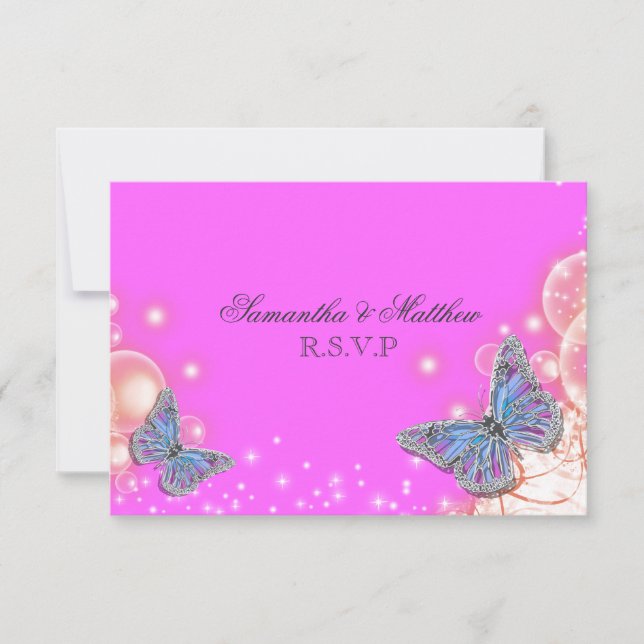 Borboleta rosa roxo azul casamento rsvp (Frente)