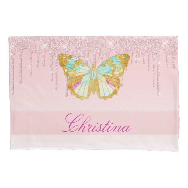Borboleta Rosa Turquesa com Brilho Pingando Person (Frente)