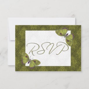 Borboleta RSVP de Casamento Brocade verde