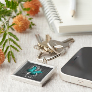 Borboleta Rústica Teal Chaveiro Personalizada
