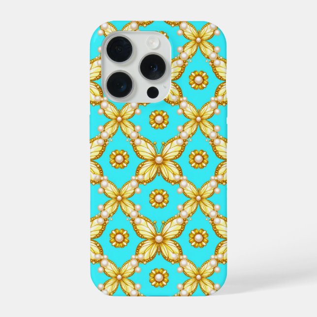 Borboleta Turquesa Luxo ✨ Motivo Ornado Dourado Pé (Verso)